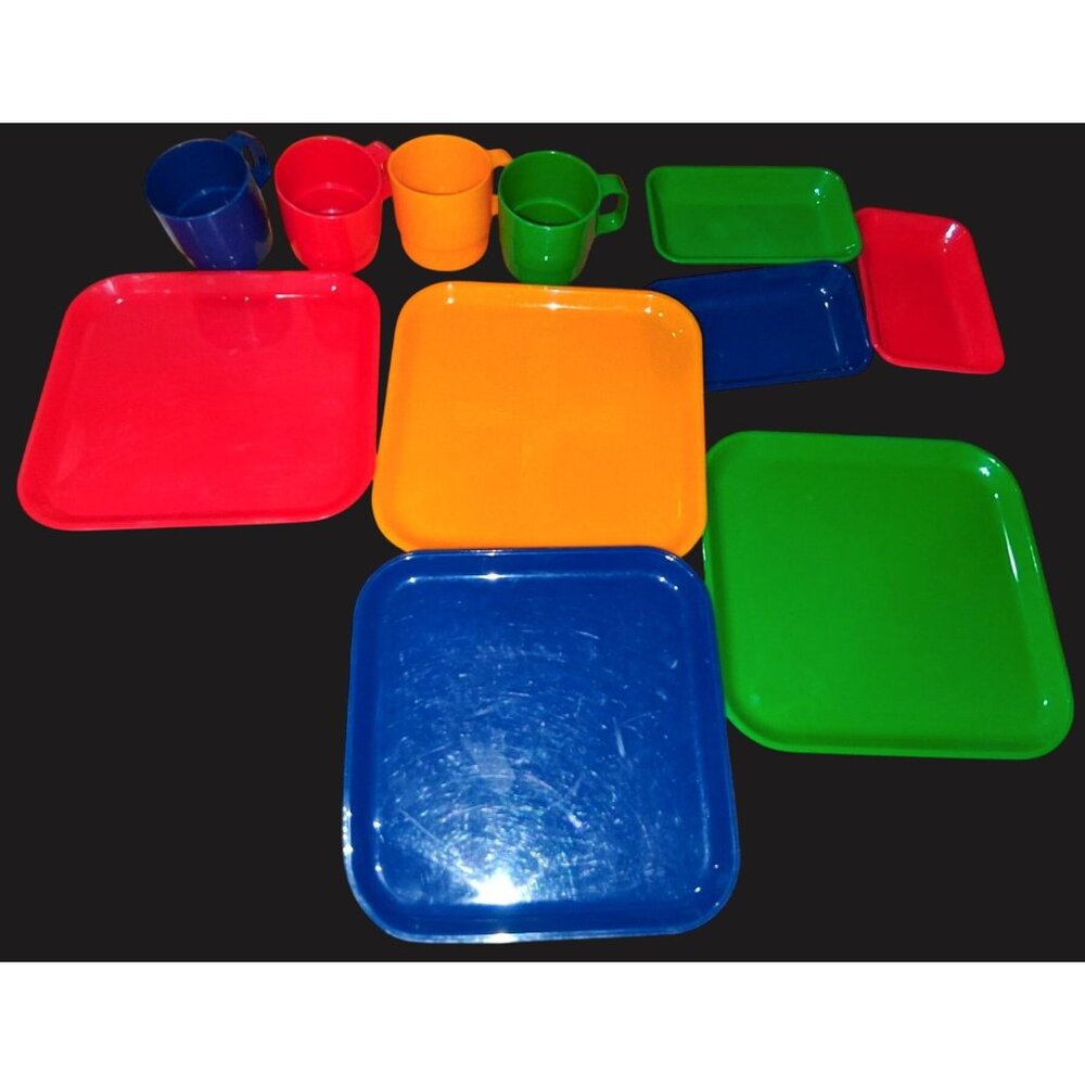 Colorful Plastic Dining Set With Plates & Mugs  Durable BPA-Free Material For In